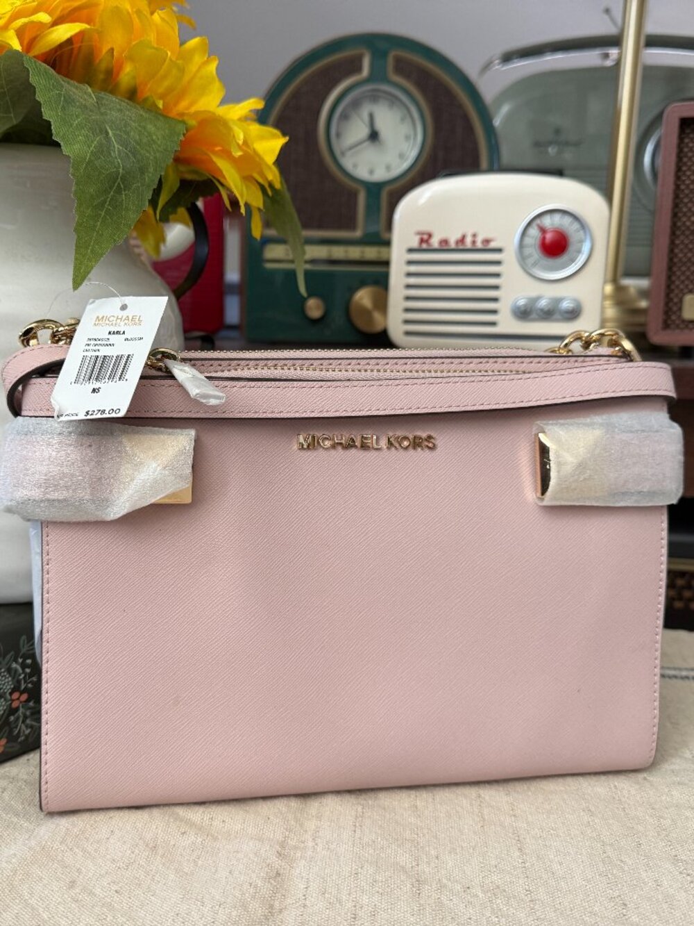 NWT Michael Kors Karla Leather Crossbody Bag Blossom Pink
